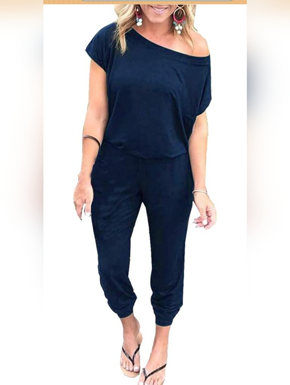 Women’s Navy Blue Jumpsuit with Drawstring Waist